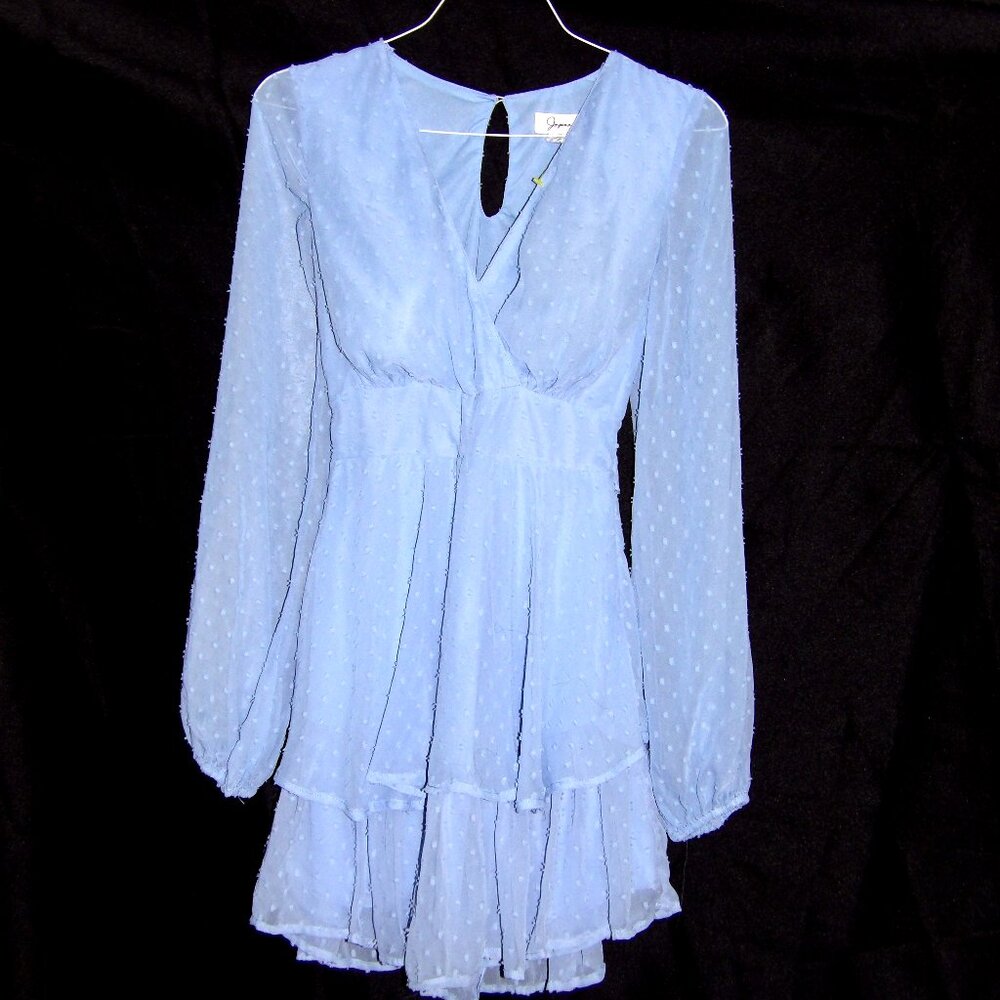 Japna Blue Elegant V Neck Long Sleeve Dress Size XS